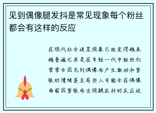 见到偶像腿发抖是常见现象每个粉丝都会有这样的反应